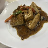 Stir-fried toufu with black pepper  at Happy Vegan - สุขใจมังสวิรัติ in Bangkok