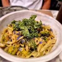 Pasta with lemon and capers sauce at Winners Vegan Restaurant in Athens