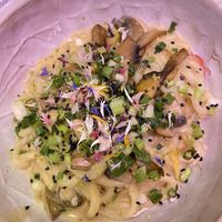 Miso Mushroom noodles (a must if you like thick noodles & mushroom!) at Winners Vegan Restaurant in Athens