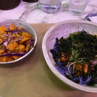 sweet potatoes and kimchi noodle bowl🥗 at Winners Vegan Restaurant in Athens