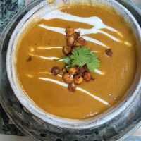 Pumpkin peanut butter soup  at Winners Vegan Restaurant in Athens