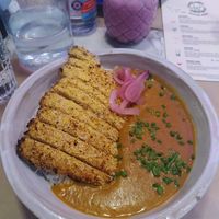 Insane banana curry (a little like a katsu curry with homemade tempeh) at Winners Vegan Restaurant in Athens