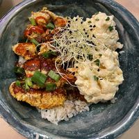 Mouthwatering vegan nuggets and pasta salad   at Winners Vegan Restaurant in Athens