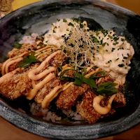 "Chicken" nuggets, sushi rice, cold pasta salad - this is actually really good at Winners Vegan Restaurant in Athens