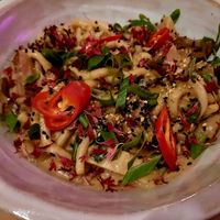 Mushroom udon at Winners Vegan Restaurant in Athens