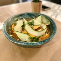 Udon curry noodles  at Winners Vegan Restaurant in Athens