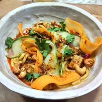 Curry noodles at Winners Vegan Restaurant in Athens