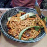 Curry noodles at Winners Vegan Restaurant in Athens