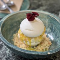 Lemon pavlova  at Winners Vegan Restaurant in Athens