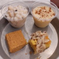 Canjica, cural, paçoca e bolo de milho com cocada (do combinado junino) at Pratada  in Sao Paulo