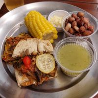 Milho cozido na manteiga, caldo verde, buraco quente, torta caipira e amendoim cozido (do combinado junino) at Pratada  in Sao Paulo