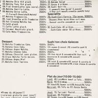 Menu. "Plat de jour" has a daily vegan option. at Matcha Café in Dakar