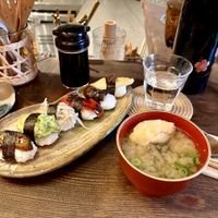 Nigiri plate and miso soup.  at Itadakizen Paris in Paris