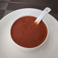 Tomato basil soup (vegan) at Cafe Veda in Jaipur