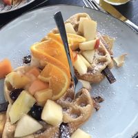 Vegan Waffle with fruit and chocolate  at EM Breakfast Club in Hamburg