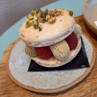 Raspberry and pistachio macaroon, amazing! at Land & Monkeys - Beaumarchais in Paris