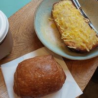 Bread with Cheese and Pain au Chocolat at Land & Monkeys - Beaumarchais in Paris