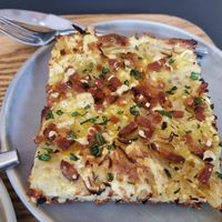 Bacon focaccia 7/10 but my boyfriend liked it at Land & Monkeys - Beaumarchais in Paris