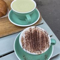 Matcha latte and cappuccino   at Land & Monkeys - Beaumarchais in Paris