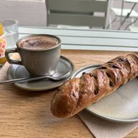 Vionnoiserie Chocolat (great) and mocaccino (too sweet)  at Land & Monkeys - Beaumarchais in Paris