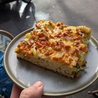 Focaccia with bacon and onions at Land & Monkeys - Beaumarchais in Paris