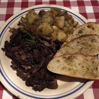 Soy protein with a wine sauce like “rabbit"  at Al Sanpietrino Trattoria in Lisbon
