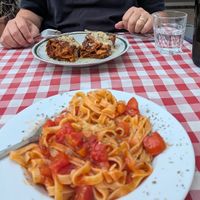 Pasta marinara and lasagna  at Al Sanpietrino Trattoria in Lisbon