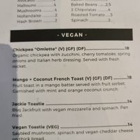 Vegan options on the menu at Three Hands Cafe in Brunswick