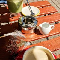 Chai latte and black coffee with oat milk. Was too hungry so unfortunately no picture of the food! But it looked and tasted delicious :) at KIRAS in Kaunas