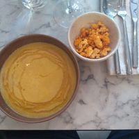 Soupe au maïs avec  popcorn at Urban Greener in Paris