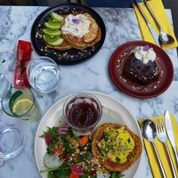 Two pancake "mains" and chocolate cake at Urban Greener in Paris