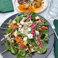 Quinoa with cauliflower, lasagna with salad and vegan feta at Urban Greener in Paris