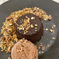 The chocolate cake filled with hazelnut and chocolate fondant   at Urban Greener in Paris