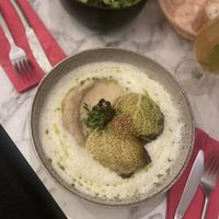Stuffed cabbage with celeriac purée and parsley cream  at Urban Greener in Paris