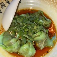 Vegan wontons with spicy sauce  at Dumpling the Noodle in Seattle