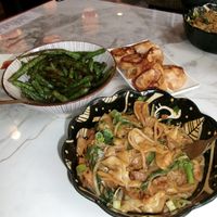 Mock Duck Lamen, Veg Dumplings, & Sichuan Dry-Fried String Beans  at Dumpling the Noodle in Seattle