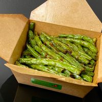 Sichuan dry-fried string beans (takeout) at Dumpling the Noodle in Seattle