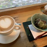 Coffee & Yomogi Dango with azuki bean paste   at Hongu Cafe in Nikko