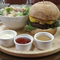 Teriyaki burger with salad at Veganerie - Nana in Bangkok