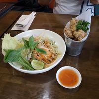 Papaya salad and mushrooms nuggets at Veganerie - Nana in Bangkok