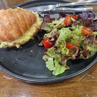 Tofu and Avocado croissant with side salad at Veganerie - Nana in Bangkok