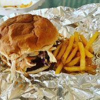 Lentil burger with fries  at Happy Soul in Palmetto