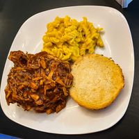 Bbq jackfruit sandwich and vegan Mac and cheese  at Happy Soul in Palmetto