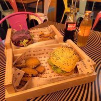 Two burgers with breaded eggplants at Flower Burger in Rome