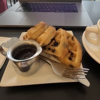 Blueberry waffles—so good!  at Brooklyn Tea in Brooklyn