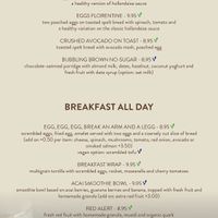 Breakfast menu at Blushing in Amsterdam