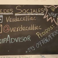Socials and phone number at Verdecelli  - Coco's Cafe in Cuenca