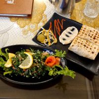 Tabbouleh salad and falafel wrap at Asalam Restaurant in Jeju
