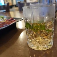 Free green tea with mint at Asalam Restaurant in Jeju