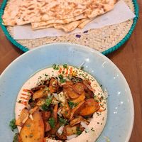 Hummus with mushrooms and flatbread at Asalam Restaurant in Jeju